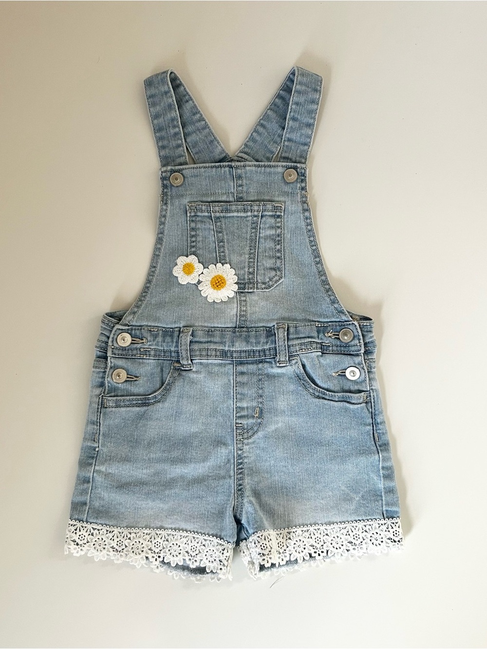 Toddler Girls Denim Daisy Lace Overalls